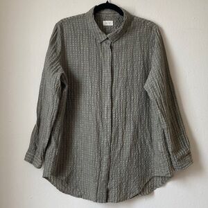 Poetry Linen Blend Gingham Seersucker Textured Button Down Shirt Women’s US 10